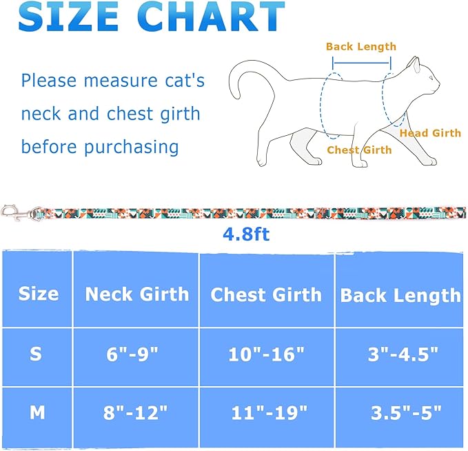 Supet Cat Harness and Leash Escape Proof, Adjustable Cat Leash and Harness Set for Walking, Lightweight Cat Harness for Large Small Kittens
