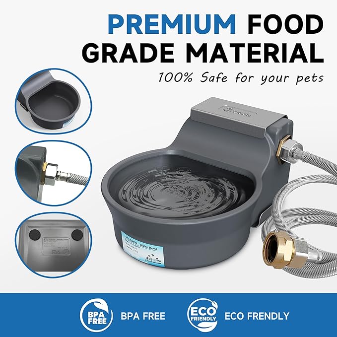 Automatic Dog Water Dispenser with Anti-tip Bracket, 68 oz Outdoor Dog Water Bowl Dispenser, Auto Refill Water Feeder for Pets & Livestock, Food Grade Waterer Fit 3/4" GHT Faucet, Wide Mouth