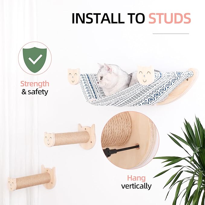 Cat Furniture, Cat Wall Perch, with 2 Cat Step 2 Fabrics for Hammock - Cat Bed Wall Mounted - Cat Shelves and Perches for Wall - Climbing for Cats