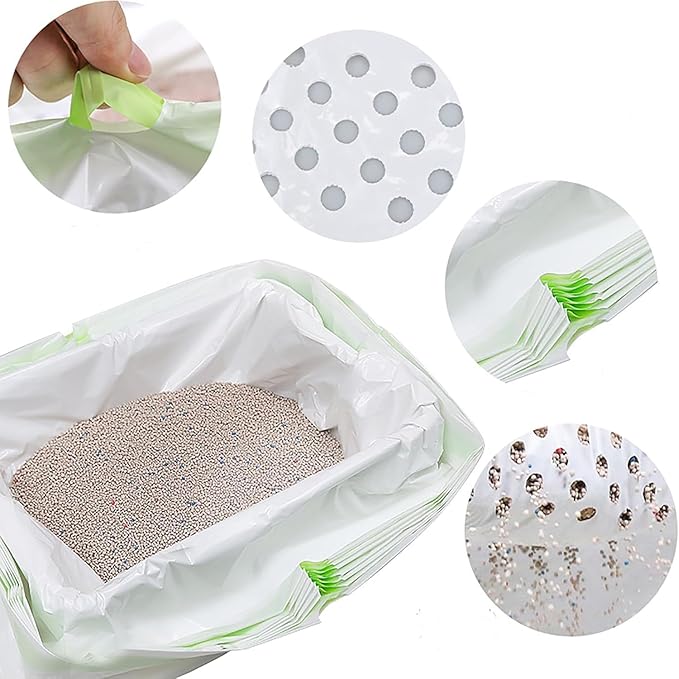 42Pcs Sifting Cat Litter Box Liners with Holes, Large Drawstring Cat Litter Pan Bags Cat Waste Litter Bags Pet Cat Supplies (37" x 18")