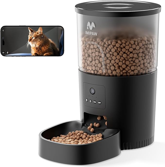 Automatic Cat Feeder with Camera, APP Remote Control, Programmable Cat Food Dispenser, 2-Way Audio, Timed Cat Feeders for Dry Food, 1-8 Meals Per Day for Pets, 10s Voice Recorder(Support 2.4GHz WiFi)