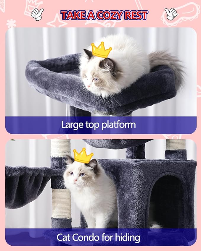 Cat Tree for Small Cats/Kitten, Cat Tower with condo, 2 Baskets, Platform, Scratch Board, Cat Scratching Posts for Indoor Cats, Smoky Gray GCT003SG