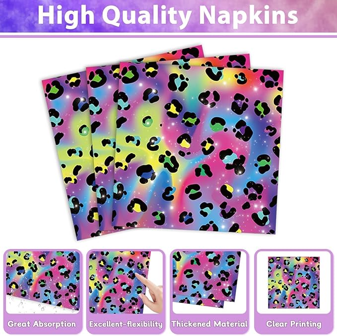 96Pcs Neon Rainbow Leopard Birthday Party Supplies Cheetah Party Plates and Napkins Neon Rainbow Leopard Party Disposable Tableware Decorations for Neon Baby Shower Party Favors for 24 Guests