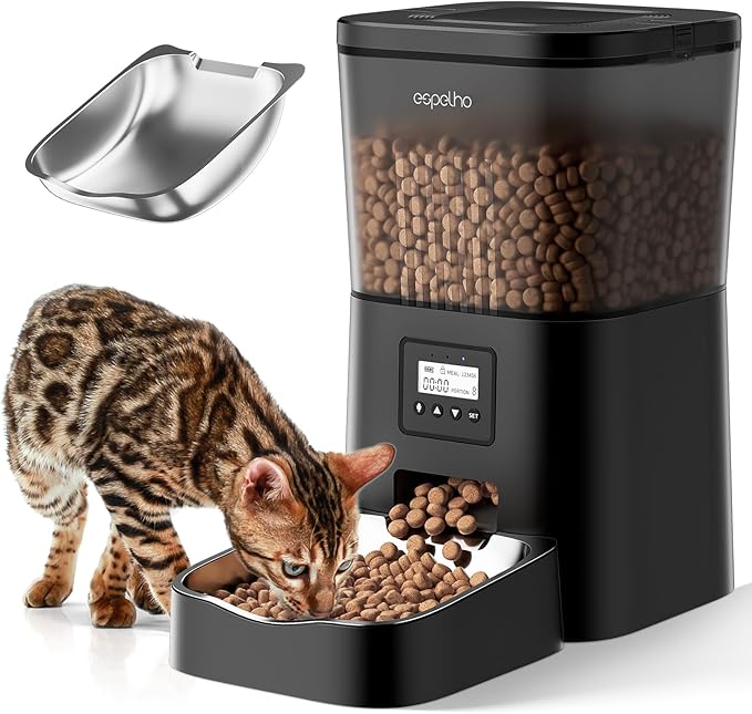 Automatic Cat Feeder- 4L Timed Cat Food Dispenser 1-6 Meals Control for Cat and Small Dog- Auto Pet Feeder with Desiccant Bag Keep Fresh for Reliable Easy Set Up and Clean- Voice Recorder