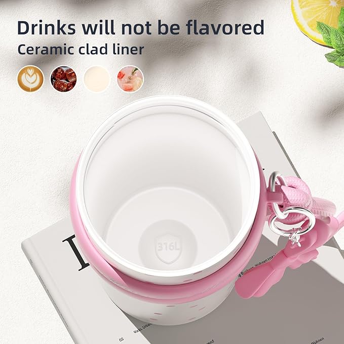 24 oz Cute Portable Iced Coffee Travel Tumbler with Straw For Women, Sidagar Water Bottle for Hot and Cold Coffee Mug, Reusable Portable Water Bottle, Metal Thermal Cup Leak Proof, Pink Dot