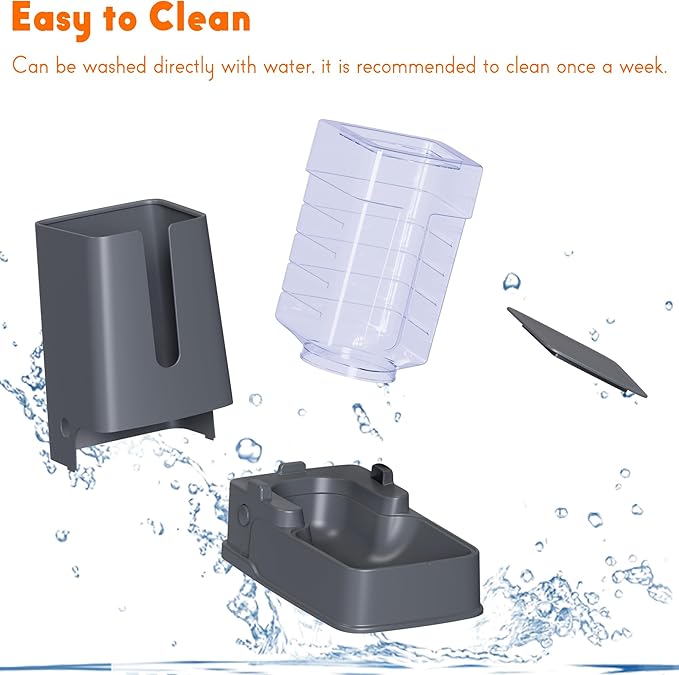 2 Packs Automatic Cat Feeder and Waterer, Gravity Dog Food and Water Dispenser Set for Small Medium Big Pets Cats Dogs Puppy Kitten, 1 Gallon x 2