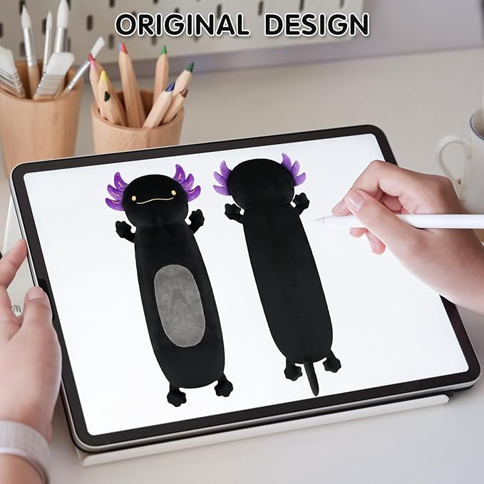 36" Giant Black Axolotl Stuffed Animal, Cute Soft Long Axolotl Plush Body Squishy Pillow Big Plushies Toy, Gift for Kids, Boys, Birthdays, Easter