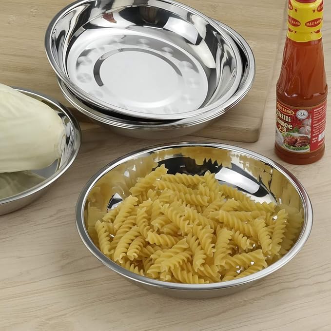 7.64 Inch Stainless Steel Round Plate, Dinner Plate Dish, Pack of 6