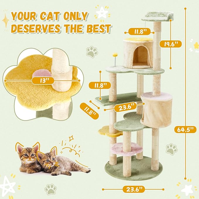 Erinnyees Flower Cat Tree Tower, Heavy Duty Anti-Scratch Cats Furniture, Multi-Level Cat Condo Activity Center Kitten Play House