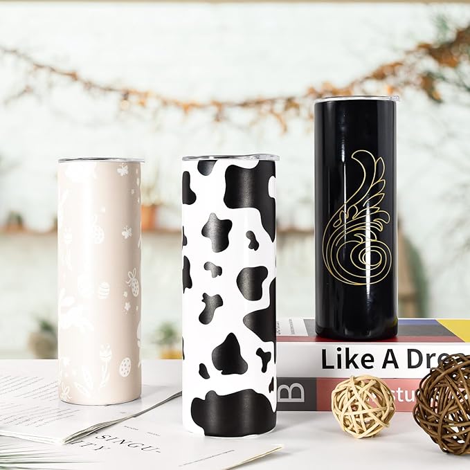 AGH Cow Print Skinny Tumbler with Lid and Straw,20 OZ Straight Stainless Steel Insulated Skinny Cups, Vacuum Double Wall Travel Coffee Mug