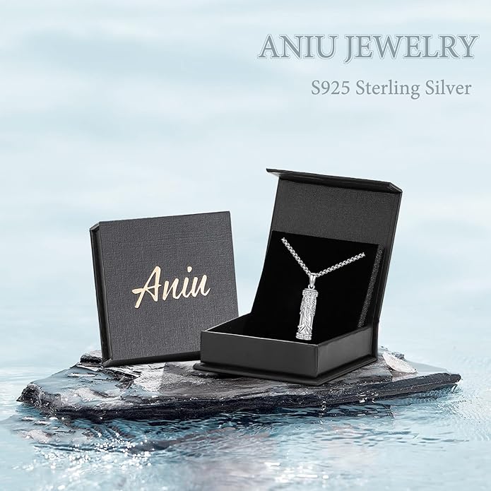 Aniu Cremation Jewelry for Ashes S925 Sterling Silver Urn Necklace Memorial Necklace for Human Ashes of Loved Ones Keepsake Pendant for Men Women