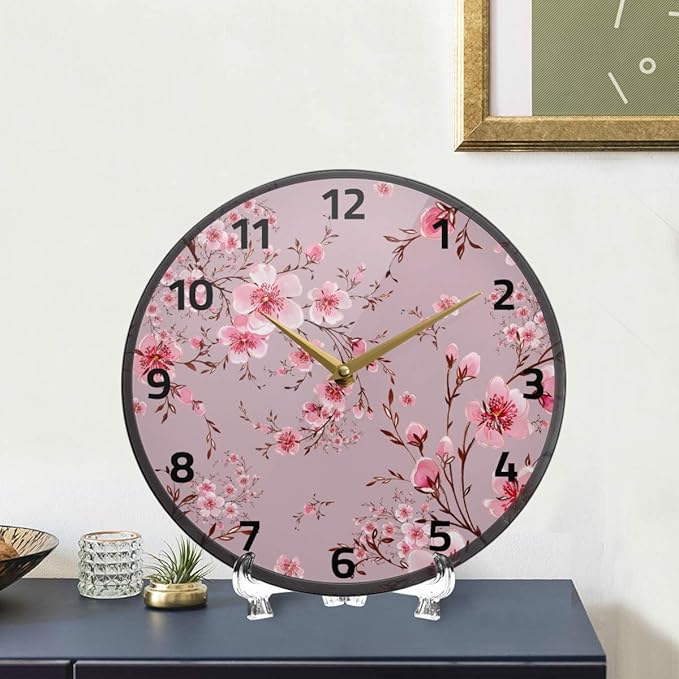 ALAZA Pink Floral Cherry Blossom Wall Clock Battery Operated Silent Non Ticking Clocks for Living Room Decor 12 Inch / 9.5 Inch