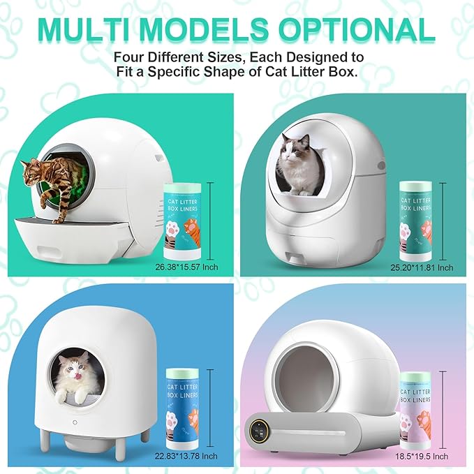 60 Count Self Cleaning Litter Box Liners Bag Refill, Pet Waste Bags with Drawstring Heavy Duty for Auto Clean Kitty Litter Box -19" x 18"