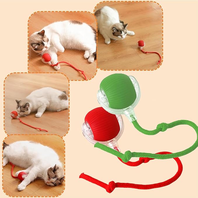 2PC Interactive Dog Toys,Interactive Dog Ball Electric Dog Ball Toy Rollie Pet Cat Toy Interactive Rolling Ball Cat Toy 360° Automatic Rolling Toy Ball for Dog/Cat (Red+Green)