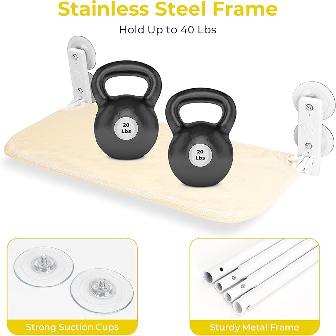 CycleMore Cordless Cat Window Perch, Foldable Cat Hammock Bed with Durable Metal Frame and 4 Strong Suction Cups Cat, Cat Bed Seat Cat Window Shelf for Cats Indoor