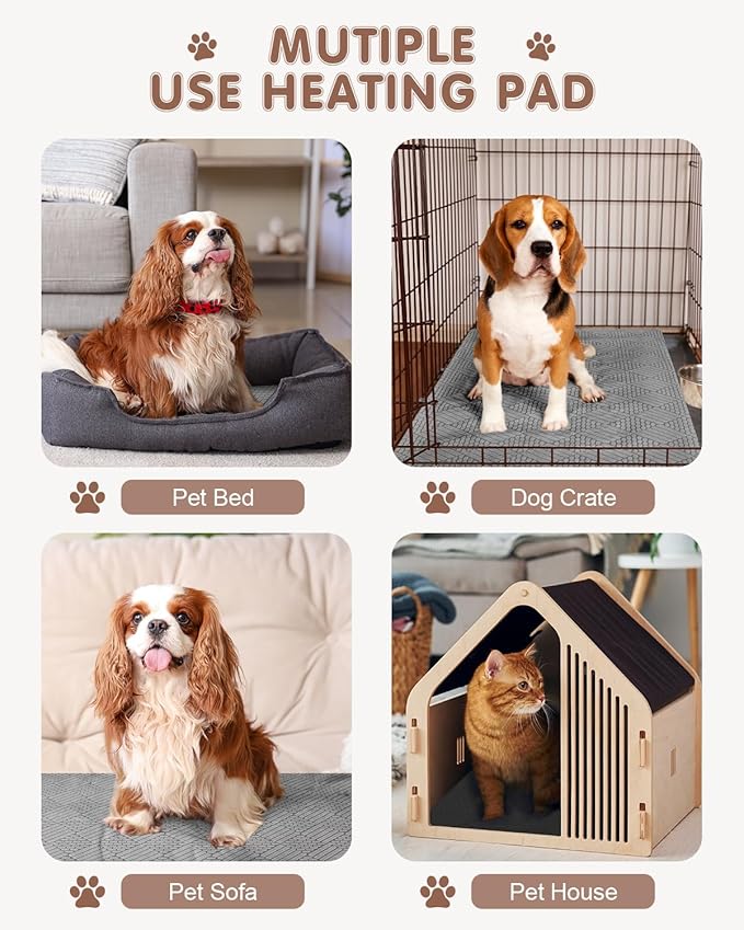 Pet Heating Pad for Dogs and Cats, Waterproof Dog Cat Heating Pad Indoor Heated Blanket Pet Cat Bed Pad with Detachable Cover, 9 Adjustable Temperature & Timer (Medium(18.0"L x 18.0"W x 0.6"Th))