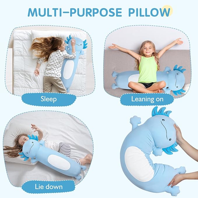 22 inch Cute Giant Blue Axolotl Plush Soft Body Pillow, Large Axolotl Stuffed Animals Toy, Squishy Plushies Gifts for Kids Boys Girls Birthday