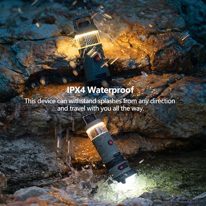 7-in-1 Modular Camping Lantern Rechargeable, 5000mAh, 500LM, IPX4 Waterproof, Fan, Bluetooth, Multi-Function Portable Flashlight, Camping Essentials Set for Emergency, Hiking, Fishing (Green)