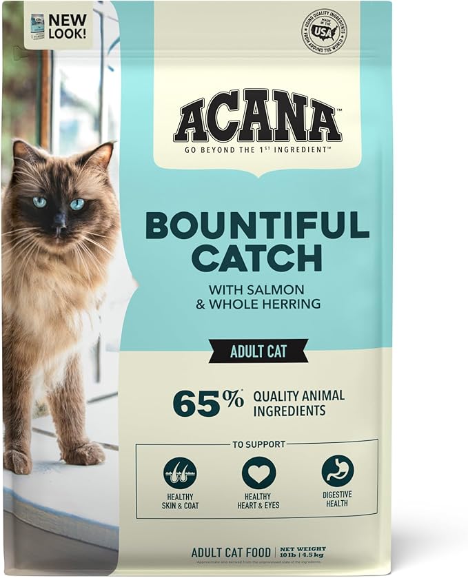 ACANA Bountiful Catch Dry Cat Food for Adult Cats, Salmon and Whole Herring Recipe, Fish Cat Food, 10lb