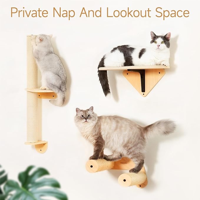 MEWOOFUN Cat Wall Shelves, 16.5'' x 10.3'' Cat Hammock with Scratching Mat, Wooden Cat Wall Furniture for Indoor Cats, Wall Mounted Cat Bed for Sleeping, Climbing and Playing