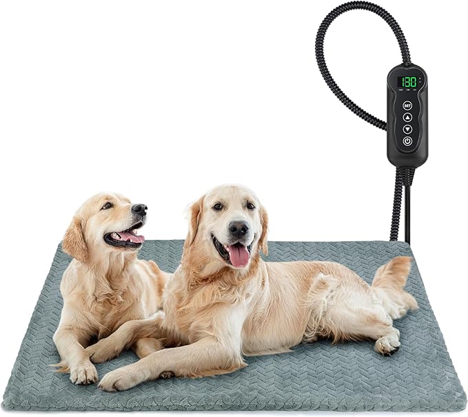 GASUR Heated Dog Bed, Waterproof Electric Dog Cat Heating Pad with Timer, Temperature Adjustable Heatded cat Bed for Winter,Auto Power-Off,Anti-bite Heating Pad for Dogs Cats-47''x28'', XLarge