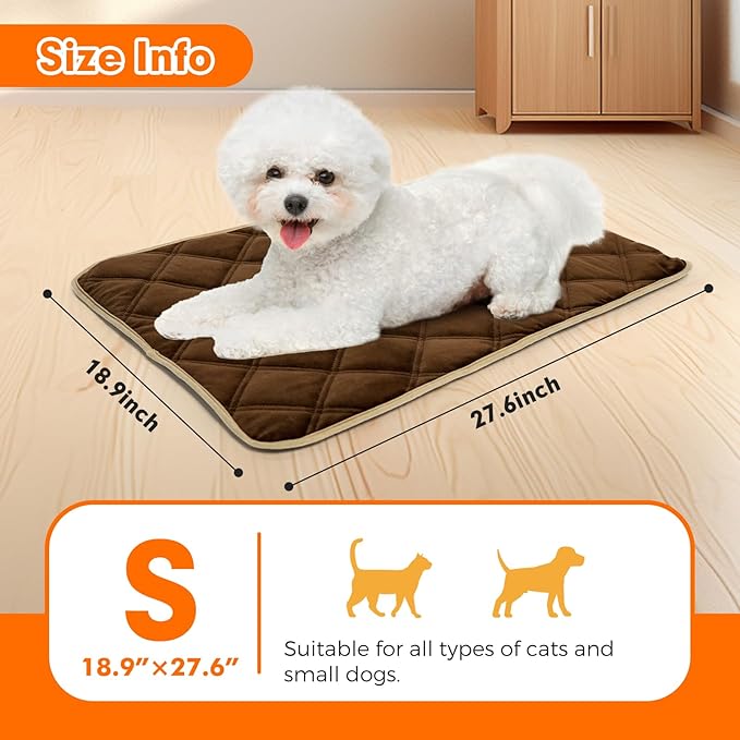 Vannon Self Heating Cat Mat Self Warming Dog Cat Bed Pad Heat Reflective Soft Dog Crate Pad Thermal Pet Mat for Outdoor Indoor Pets, Anti-Slip, Washable, Brown (S:18.9" x 27.6")