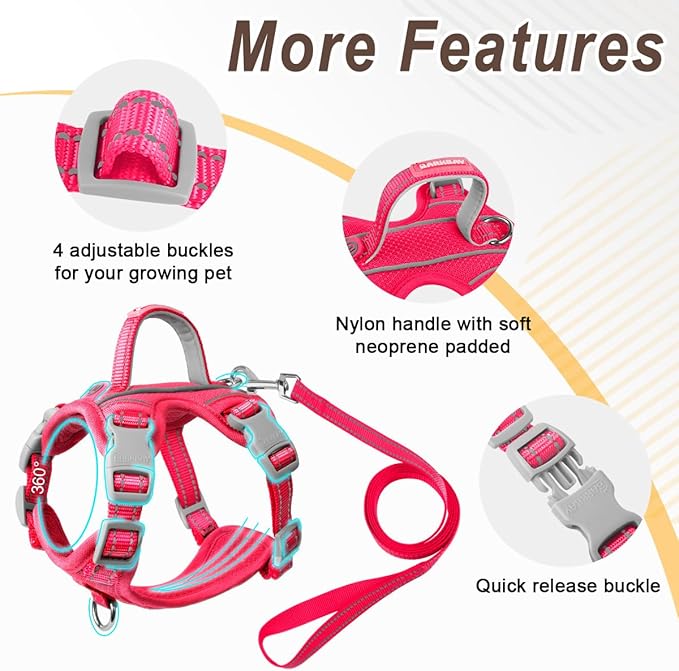 Cat Harness and Leash Set for Walking Escape Proof for Small Large cat Kitten Harness with ID tag Pocket (Pink,XS)