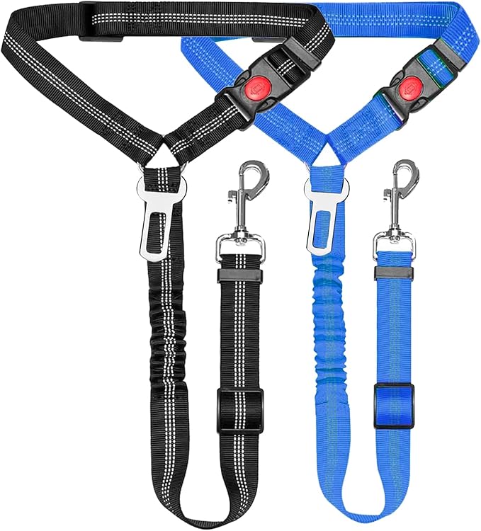 Removable Dog Seat Belt Harness for Car, 3 in 1 Pet Dog Car Seatbelt Leash, Retractable Restraint Secures to Vehicle Headrest & Adjustable Reflective Dog Seatbelt Tether
