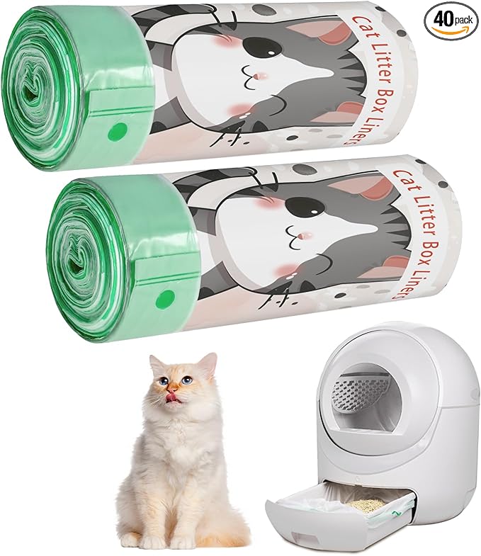 40 Count Cat Litter Box Liners and Bags for Automatic Cat Litter Boxes and Litter-Robot.,Waterproof, Easy Cleanup,Heavy Duty