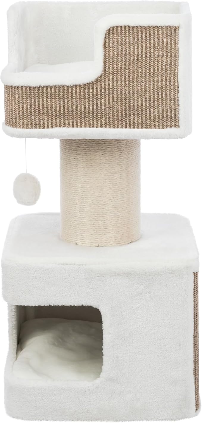 TRIXIE 33.9-in Ava XXL Cat Tree with Thick Scratching Post, Cat Condo, Cozy Top Platform with Removable Cushion, Dangling Cat Toy, Brown/White