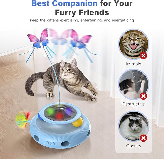 Automatic Interactive Cat Toys for Indoor Cats,Rechargeable Cat Toys for Bored Indoor Adult Cats,Cat Toy with Feather,Kitten Toys for Indoor Kittens (Sky Blue)
