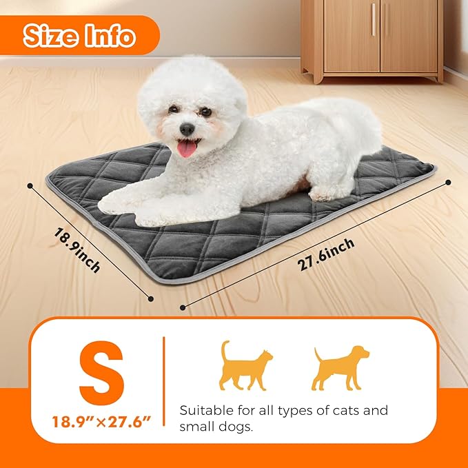 Vannon Self Heating Cat Mat Self Warming Dog Cat Bed Pad Heat Reflective Soft Dog Crate Pad Thermal Pet Mat for Outdoor Indoor Pets, Anti-Slip, Washable, Grey (S:18.9" x 27.6")