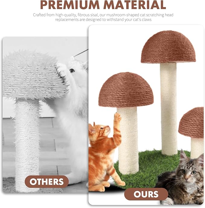 PowerKing Replacement Cat Scratching Post Caps, 3 Pieces Natural Sisal Mushroom Caps Cat Scratch Post Refill Parts for Refurbishment Decoration (Brown)