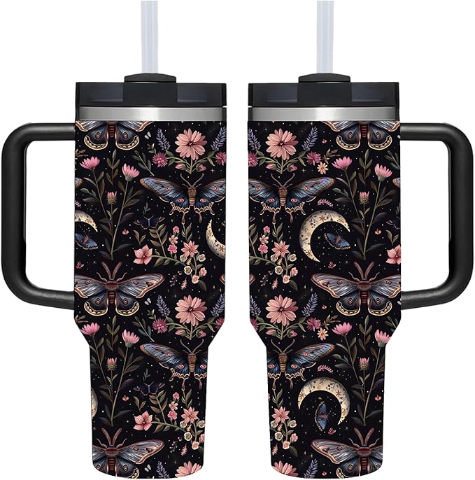 AMZUShome 40 OZ Goth Butterfly Tumbler with Handle.nique Birthday Christmas Gifts for Goth Lover.Personalized 40 OZ Goth Butterfly Tumbler Gifts for Women Men.