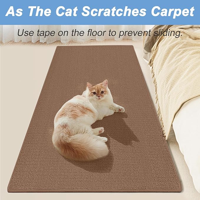 Cat Wall Climbing Carpet, Cat Wall Scratcher Mat Pad Rug, 71" X 25.6" Thickened Extra Large Size, Furniture Couch Sofa Protector Scratching Post with Fixed Nails Double Sided Strong Sticky Tape Brown