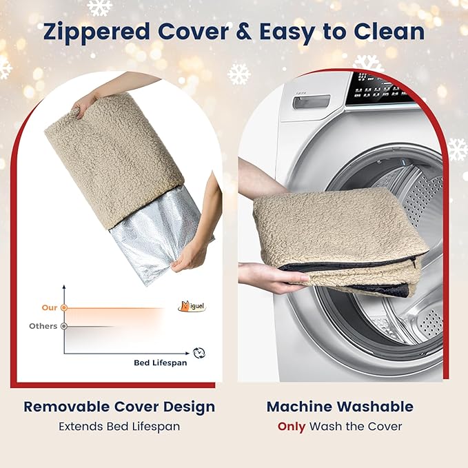 Miguel Self Warming Cat Bed for Indoor Cats, 24 x 18 inch Self Heating Pads for Outdoor Cat House, Non Electric Dog Pad Thermal for Small Dog, Washable Kitten Mat with Removable Cover (Light Brown,S)