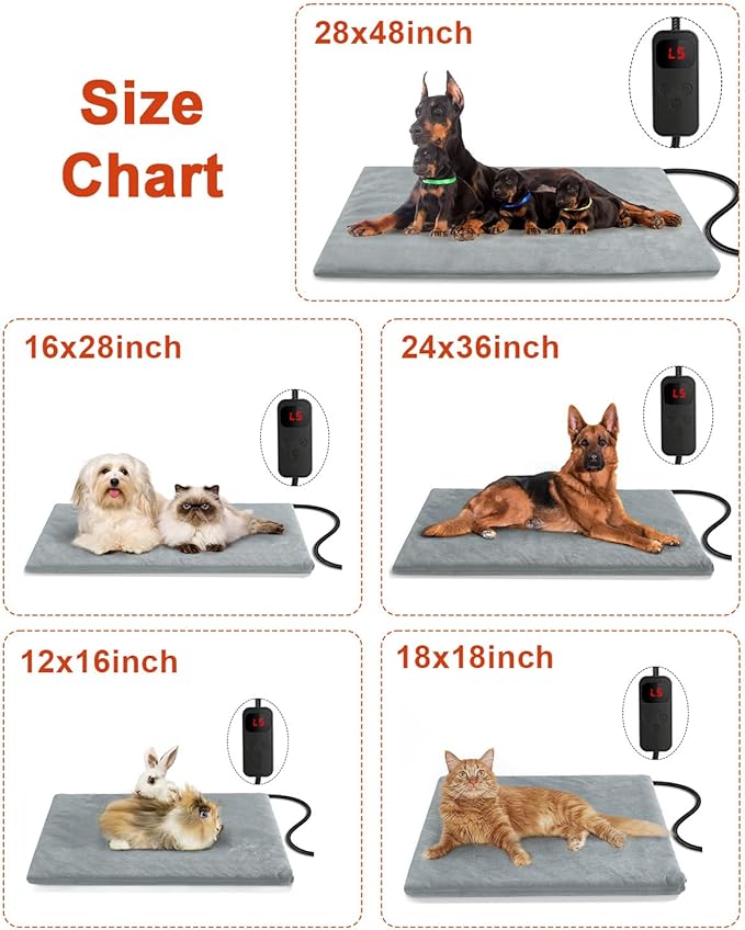 Pet Heating Pad for Cat Dog,Extremely Waterproof Heated Cat Bed Outdoor&Indoor,Adjustable Heated Dog Blanket Mat with 6 Temperature&5 Timers Set,Pet Heater Warmer(Grey,M-17.7" Lx17.7 W)