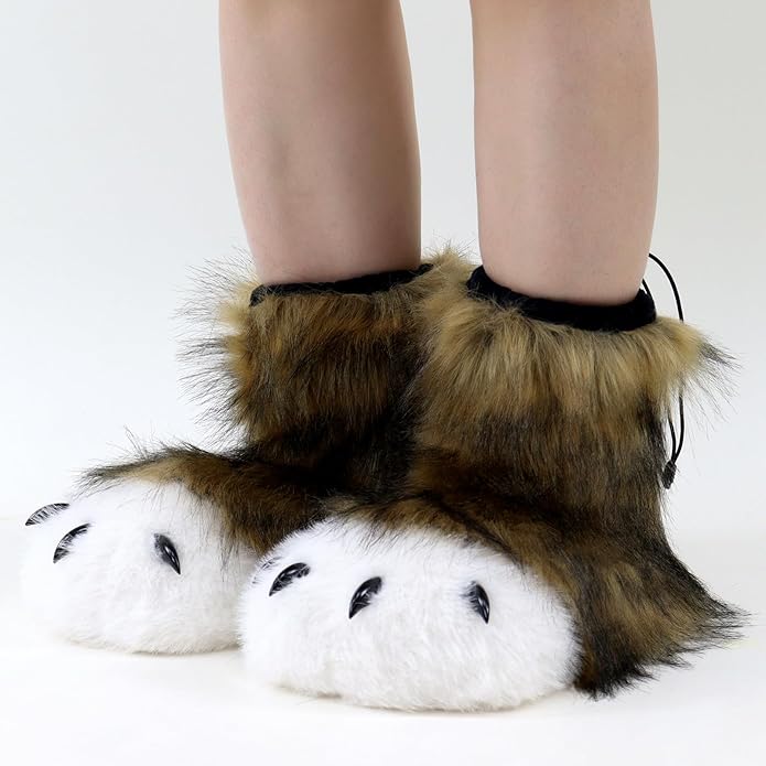 Animal Fuzzy Slippers Bear Cat Wolf Dog Fox Fursuit Feet Paw Claw Shoes Furry Boots Costume Accessories for Adult Kids