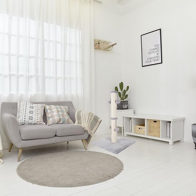 Dimaka 34'' Cat Scratching Post, Cat Scratching Post, Cat Scratcher for Large Cats with Teasing Toy Ball, Natural Sisal White and Grey (Grey)