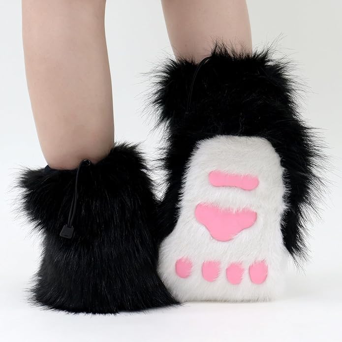 Animal Fuzzy Slippers Bear Cat Wolf Dog Fox Fursuit Feet Paw Claw Shoes Furry Boots Costume Accessories for Adult Kids