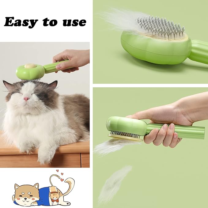 7.6in Pumpkin Pet Brush Cat, 2Pcs Creative Comfortable Self Cleaning Slicker Brush, Cat Brush for Shedding and Grooming Self Cleaning (Orange)