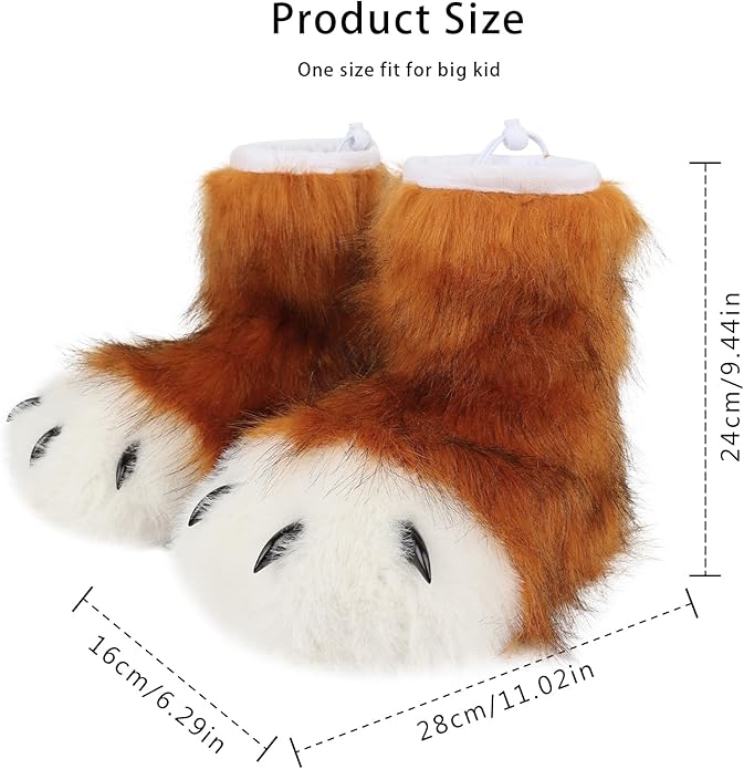 Animal Fuzzy Slippers Bear Cat Wolf Dog Fox Fursuit Feet Paw Claw Shoes Furry Boots Costume Accessories for Adult Kids