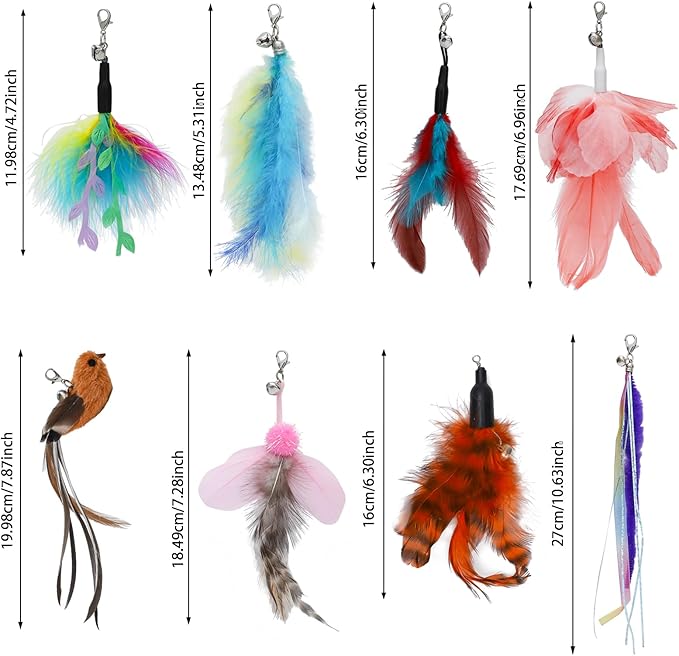 8 Pieces Cat Feather Toys Replacement Cat Toy Wand Refills Cat Toy Replacement Natural Bird Feathers for Cat Toys