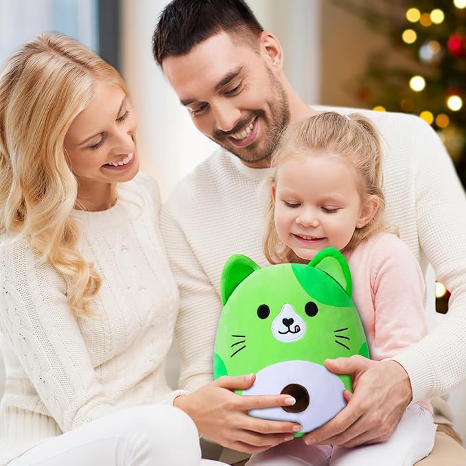 Avocado Cat Plush Pillow, Cute Cat Plushie Toy, Soft Pillow Plush, Present for Kids Boys Girls Christmas Birthday (11.5 inches)