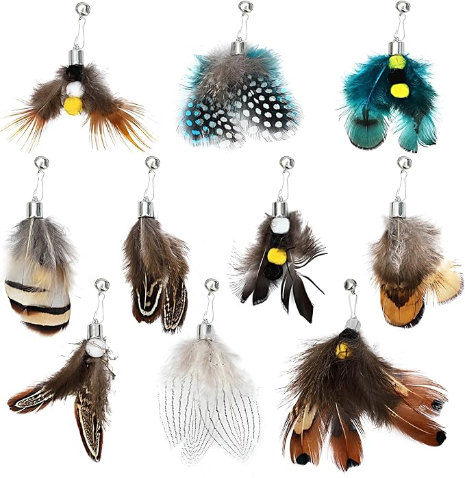 10 Pieces Cat Insect Feather Toys Replacement Cat Toy Wand Refills Interactive Cat Teaser Wand Attachments with Bell for Cat Toys