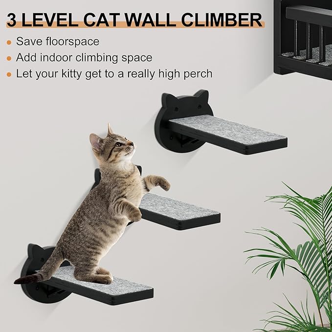 Cat Wall Shelves, Corner Cat Shelves and Perches for Wall, Cat Wall Furniture Cat Shelf with 3 Steps, Wall Mounted Cat Hammock Cat Bed with Plush Covered, Wood Cat Climbing Shelf for Indoor