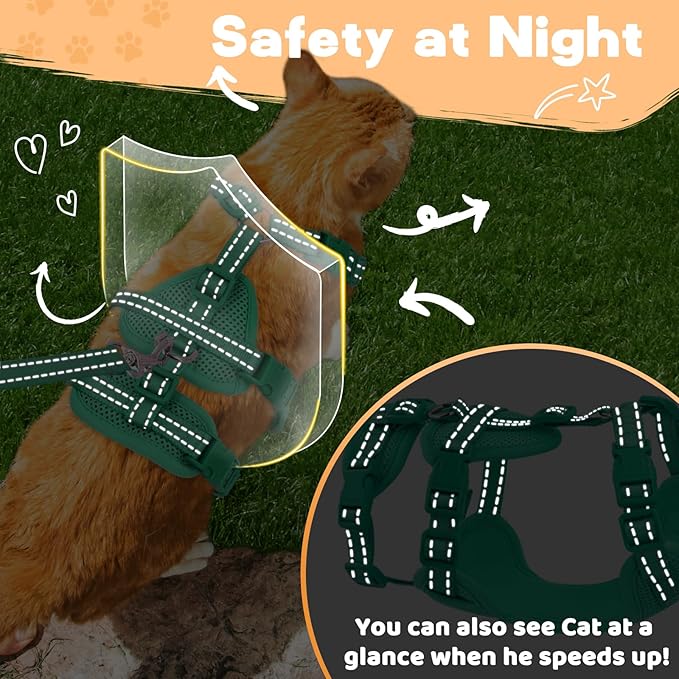 Fully Escape Proof Cat Harness and Leash Set for Walking, Adjustable Soft Kitten Vest with Reflective Strip for Small Medium Large Adult Cats, Breathable Kitty Harness,Blue S