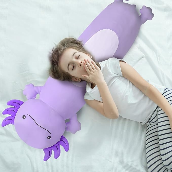 36 inch Cute Giant Purple Axolotl Plush Soft Body Pillow, Large Squishy Plushies Axolotl Stuffed Animals Toy, Gifts for Kids Boys Girls Birthday