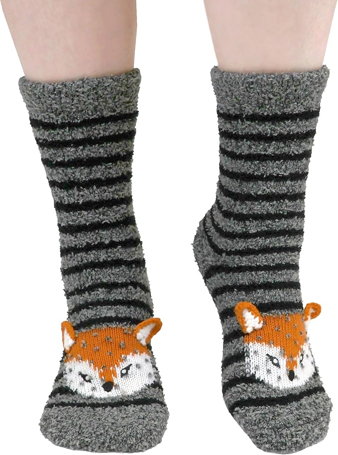 BambooMN Super Soft Warm Cute Women's Animal Non-Slip Fuzzy Fluffy Crew Winter Home Socks