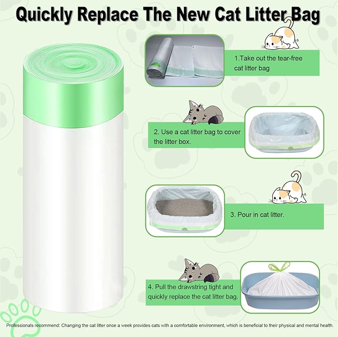 30 Count Cat Litter Liners XL, 36" x 16" Cat Litter Box Bags with Drawstring, Self Cleaning Litter Box Bags